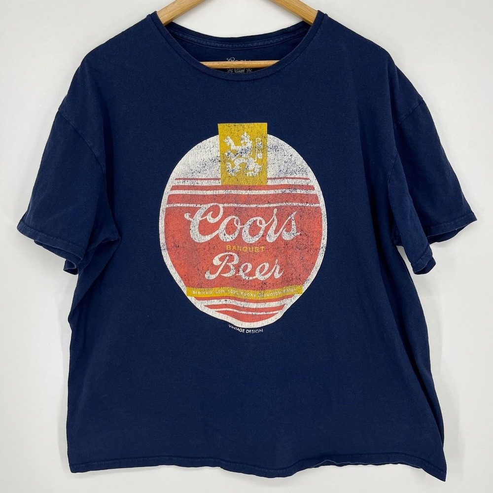 Coors Banquet Beer Vintage Design Graphic T-Shirt Mens 2XL Navy Blue 100% Cotton